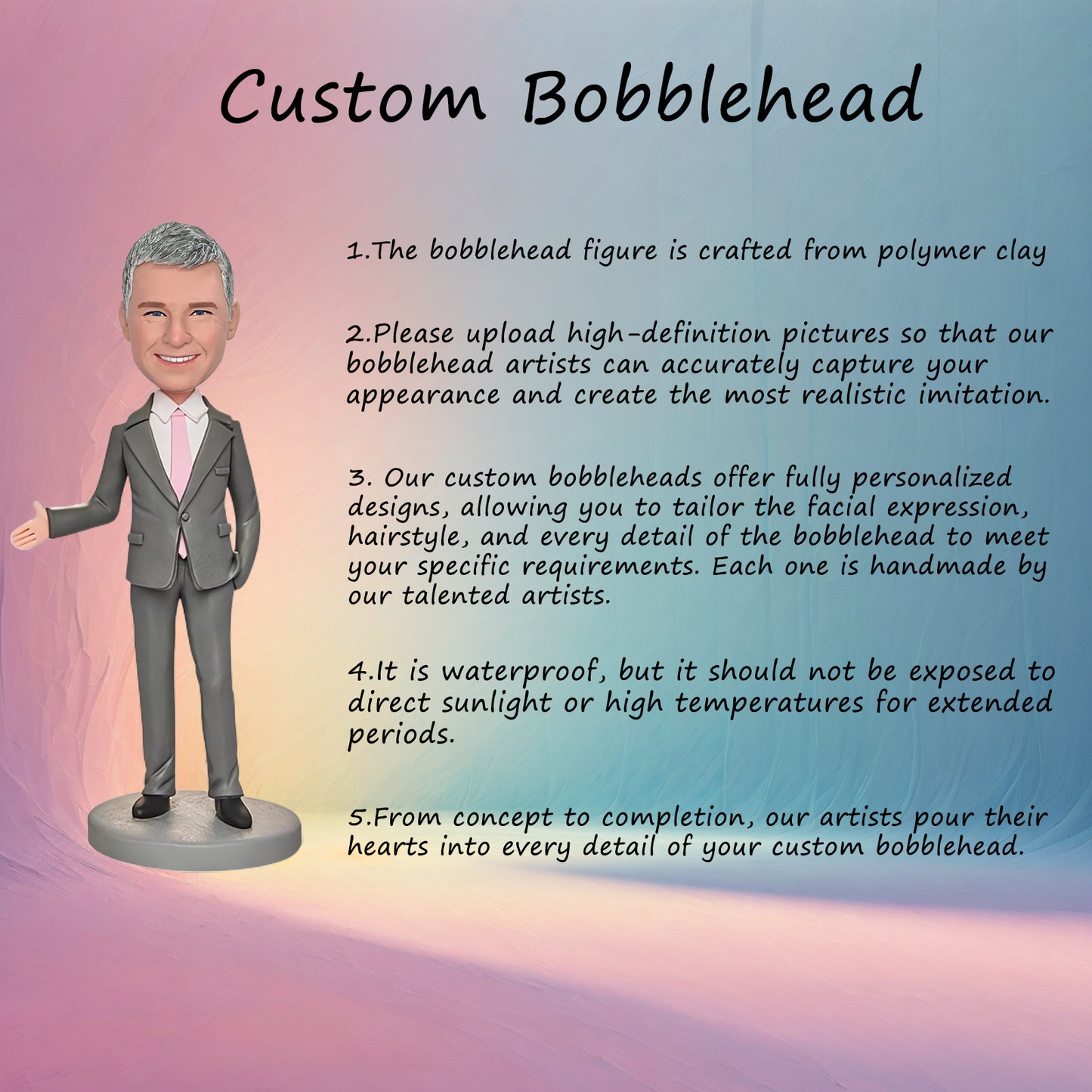 Custom Bobblehead Featuring Business Man in Grey Suit with Customized Script