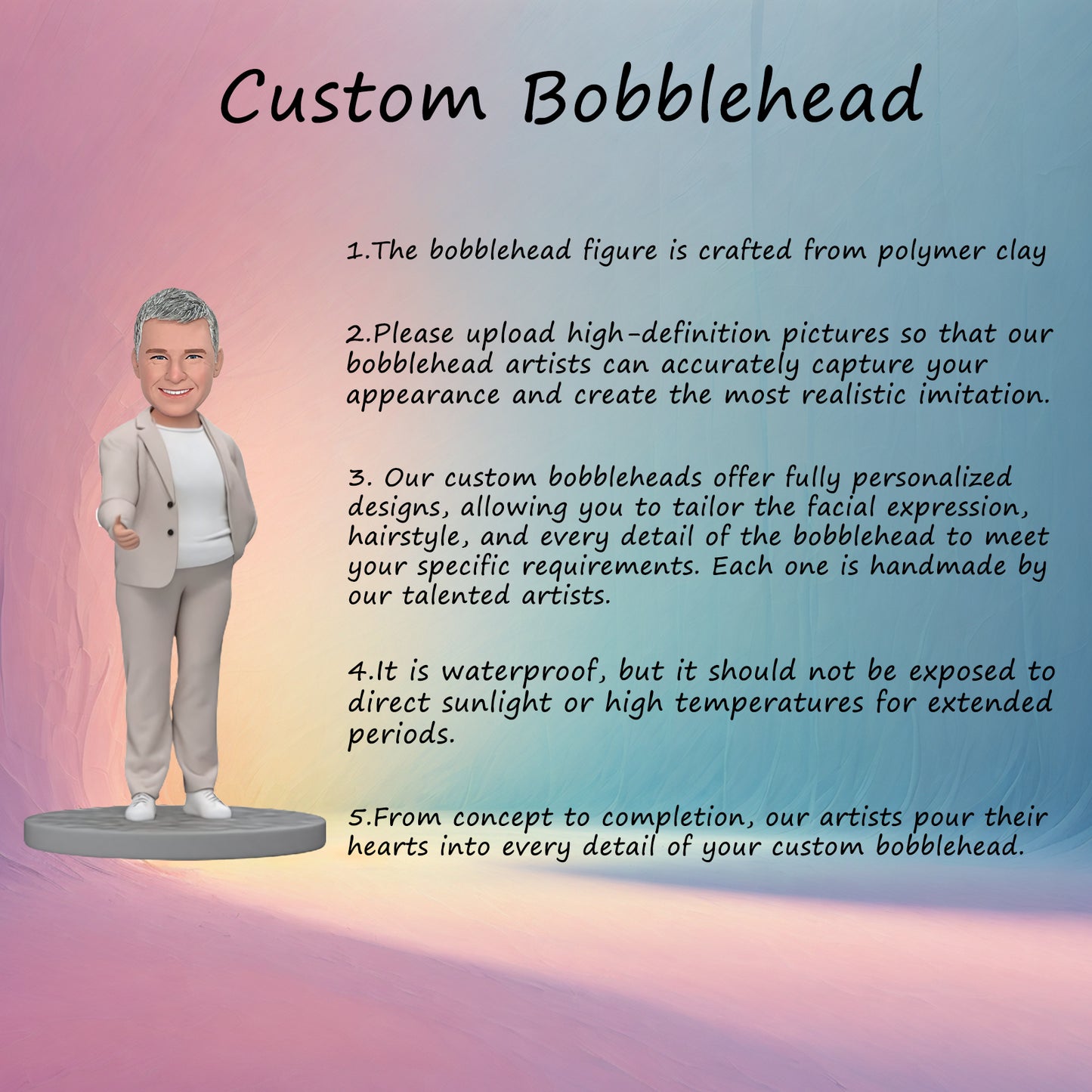 Gift for Boss's Day Custom Bobblehead Boss in Elegant White Attire Prepared for Handshake