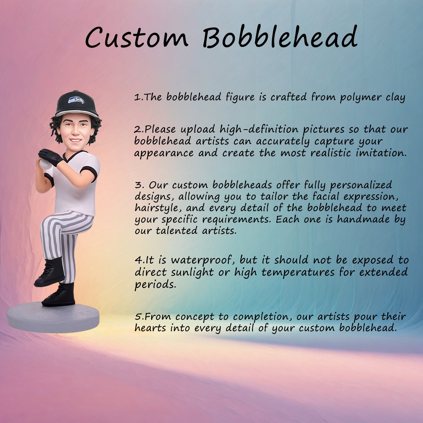 Custom Bobblehead: White Top Baseball Player - A stylish bobblehead featuring a baseball superstar in a white jersey, ready to swing for the fences. Ideal for baseball fans and memorabilia collectors!