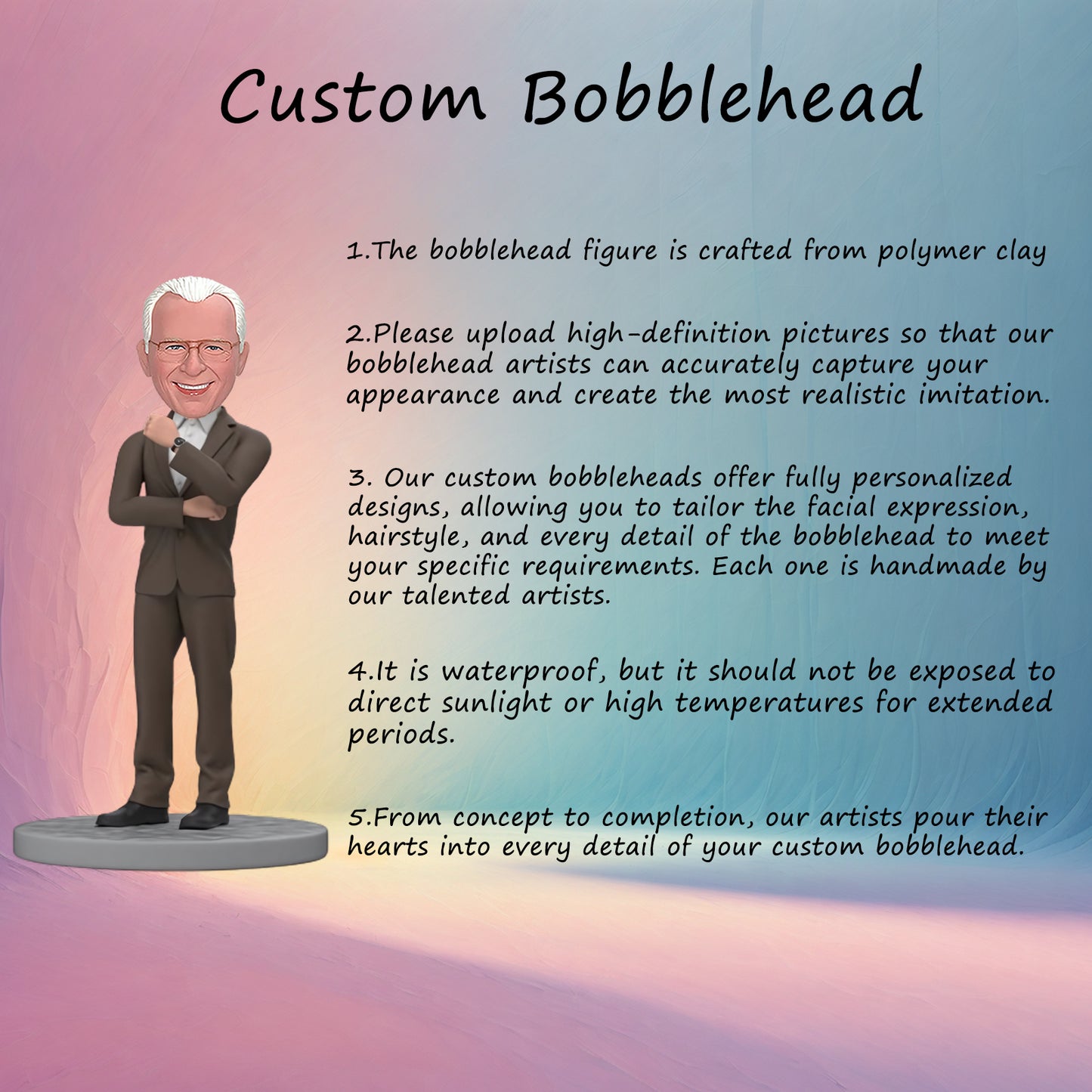 Gift for Boss's Day Custom Bobblehead Boss Dressed in a Stylish Brown Suit with Timepiece