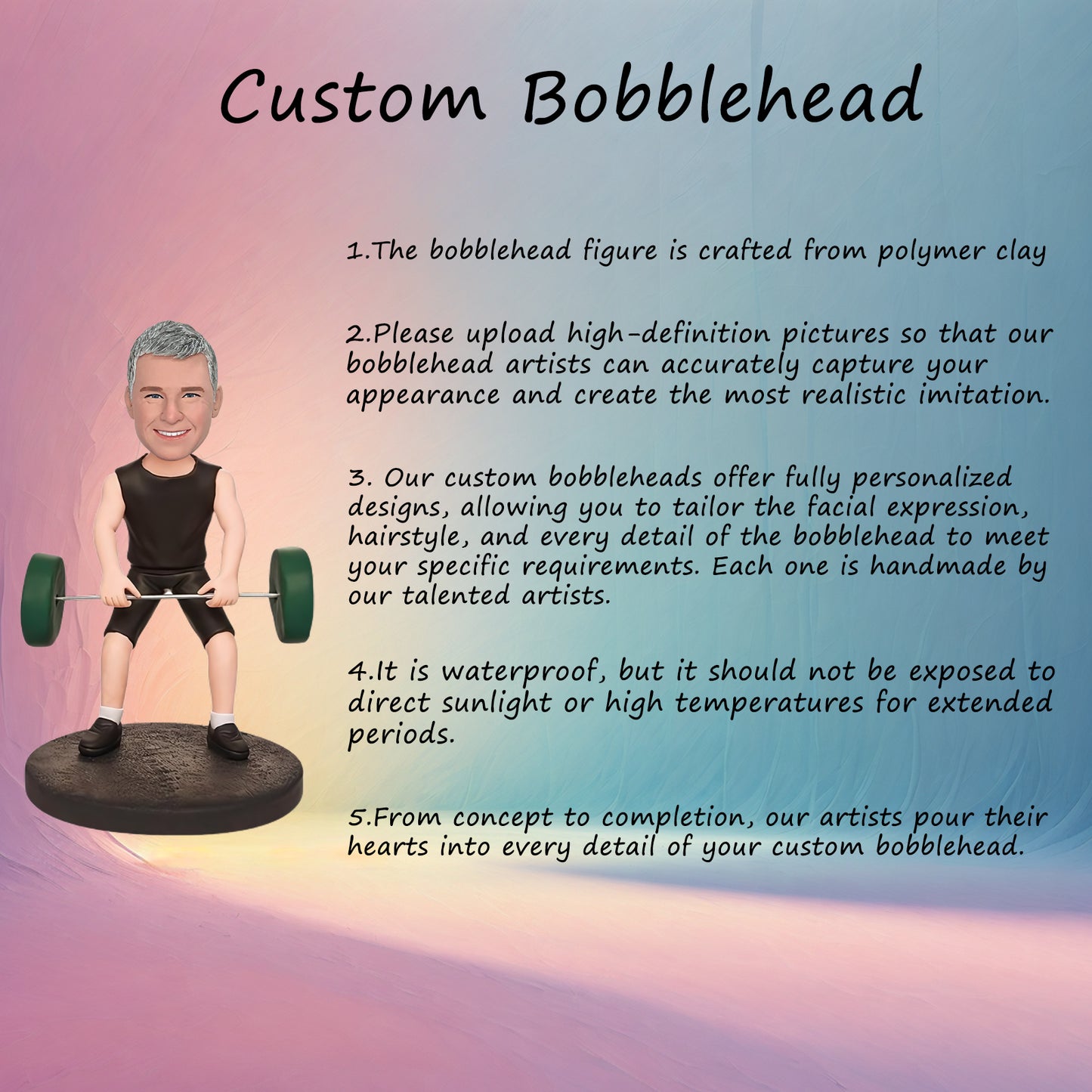 Custom Bobblehead: Weightlifter - A muscular weightlifter bobblehead, ready to lift heavyweights. Perfect for fitness buffs and collectors!