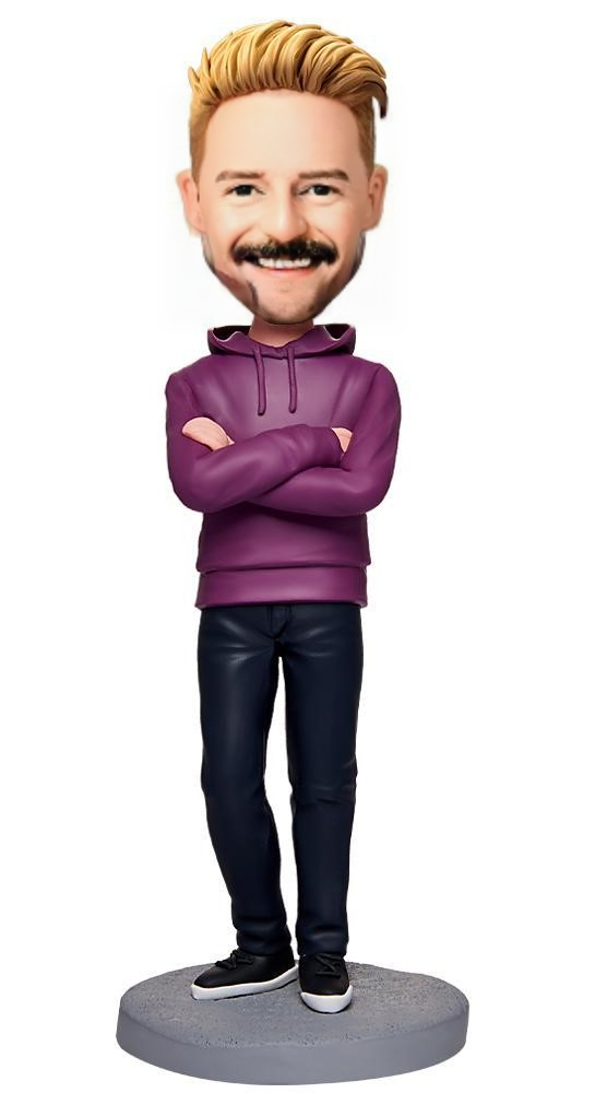 Purple Clothes Modern Man Custom Bobblehead With Engraved Text