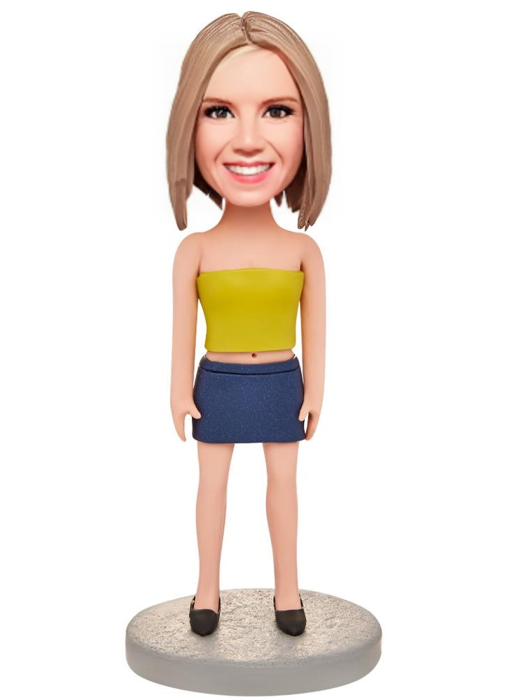 Fashion Woman Wearing Dress Custom Bobblehead With Engraved Text