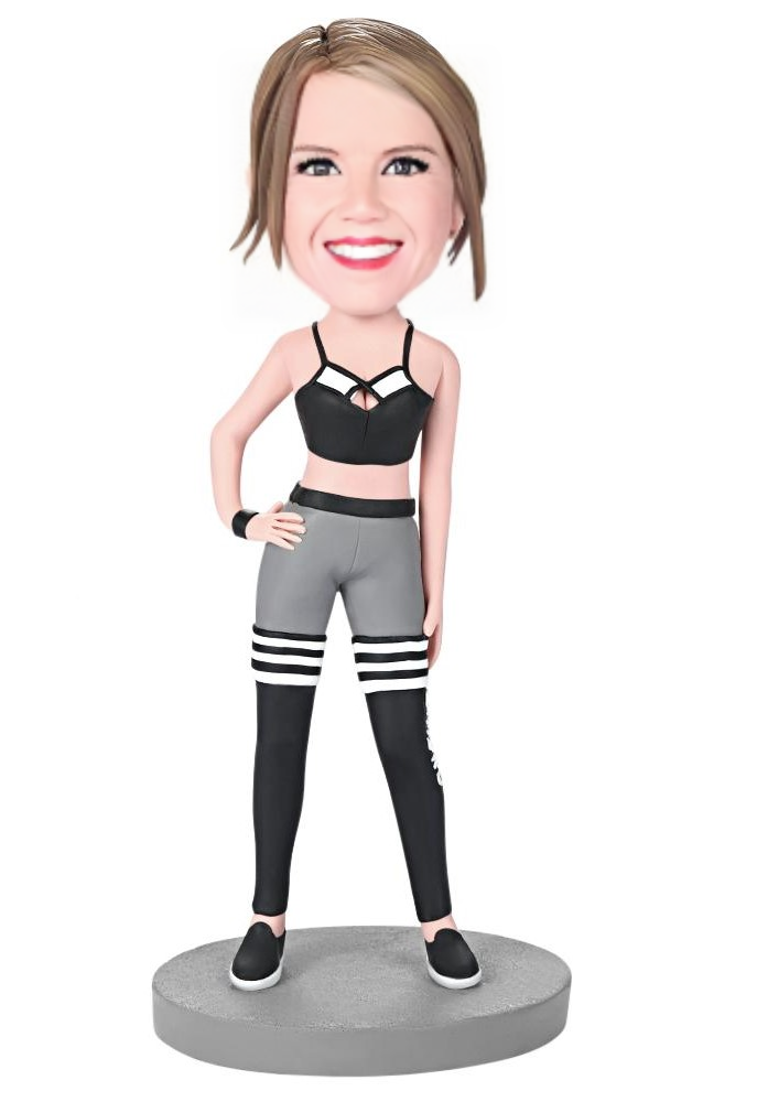 Fashion Woman In Sweatpants Custom Bobblehead With Engraved Text