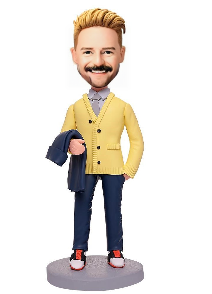 Fashion Man Holding Clothes Custom Bobblehead With Engraved Text