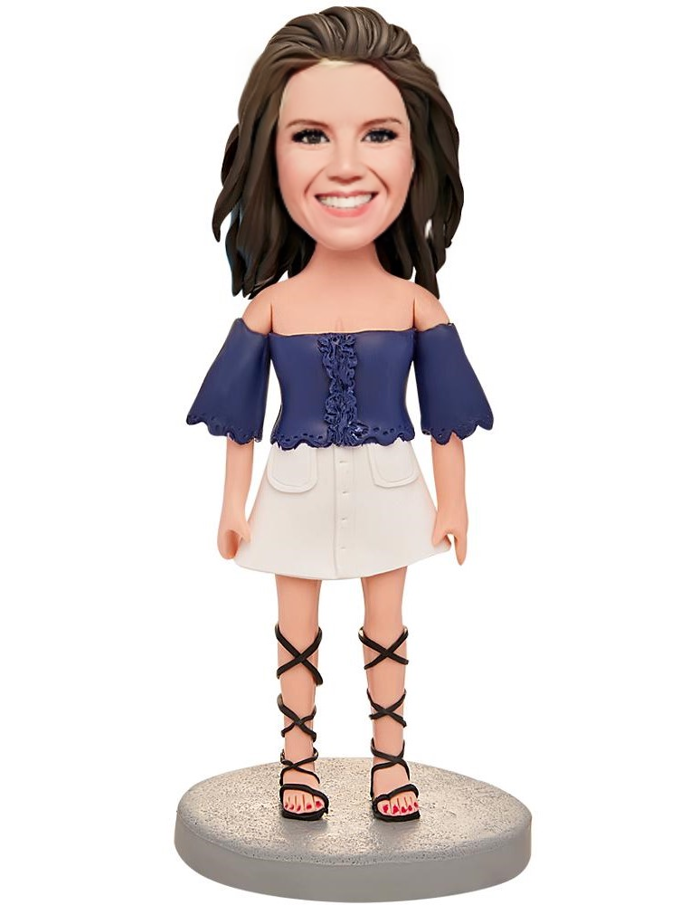 Cute Beautiful Woman Custom Bobblehead With Engraved Text