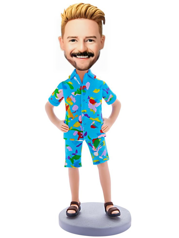 Custom Bobblehead Hawaiian Clothes Man With Engraved Text