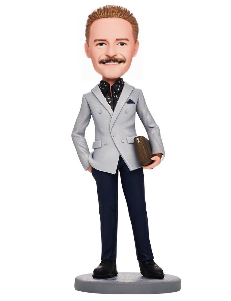 Business Man With Bag Custom Bobblehead With Engraved Text