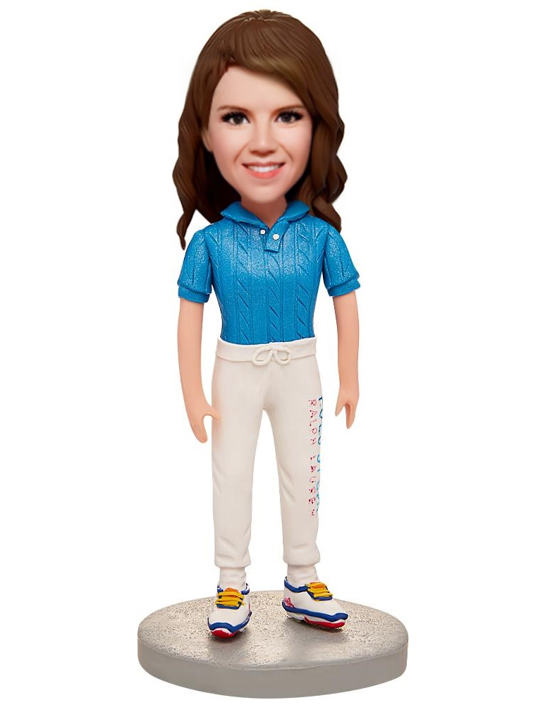 Blue T-shirt Woman Custom Bobblehead With Engraved Text