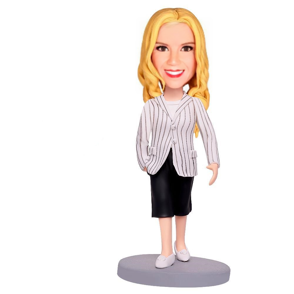 Black Pants Modern Woman Custom Bobblehead With Engraved Text