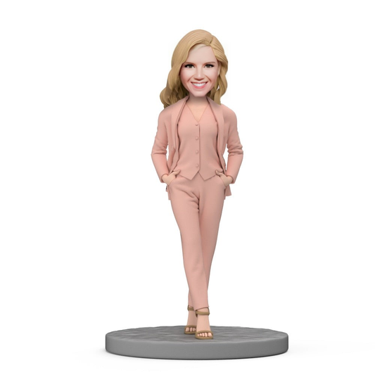 Business Woman Wear Pink Suit Custom Bobbleheads with Engraved Text for Mom