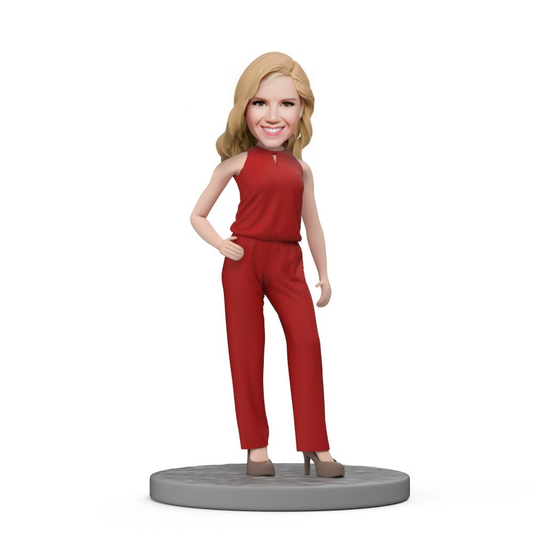 Fashion Lady in Red Custom Bobbleheads with Engraved Text Gift for Mom