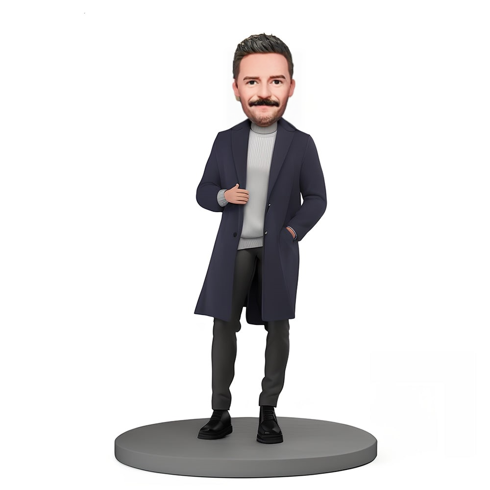 Custom Bobblehead Modern Man in Dark Blue Coat