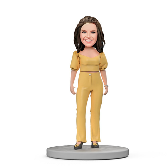 Yellow Suit Fashion Female Boss Custom Bobblehead with Engraved Text