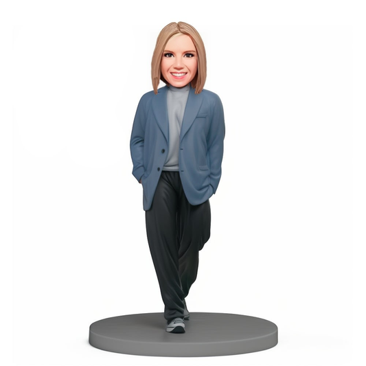 Custom Bobblehead Handsome Lady in Gray Casual Suit