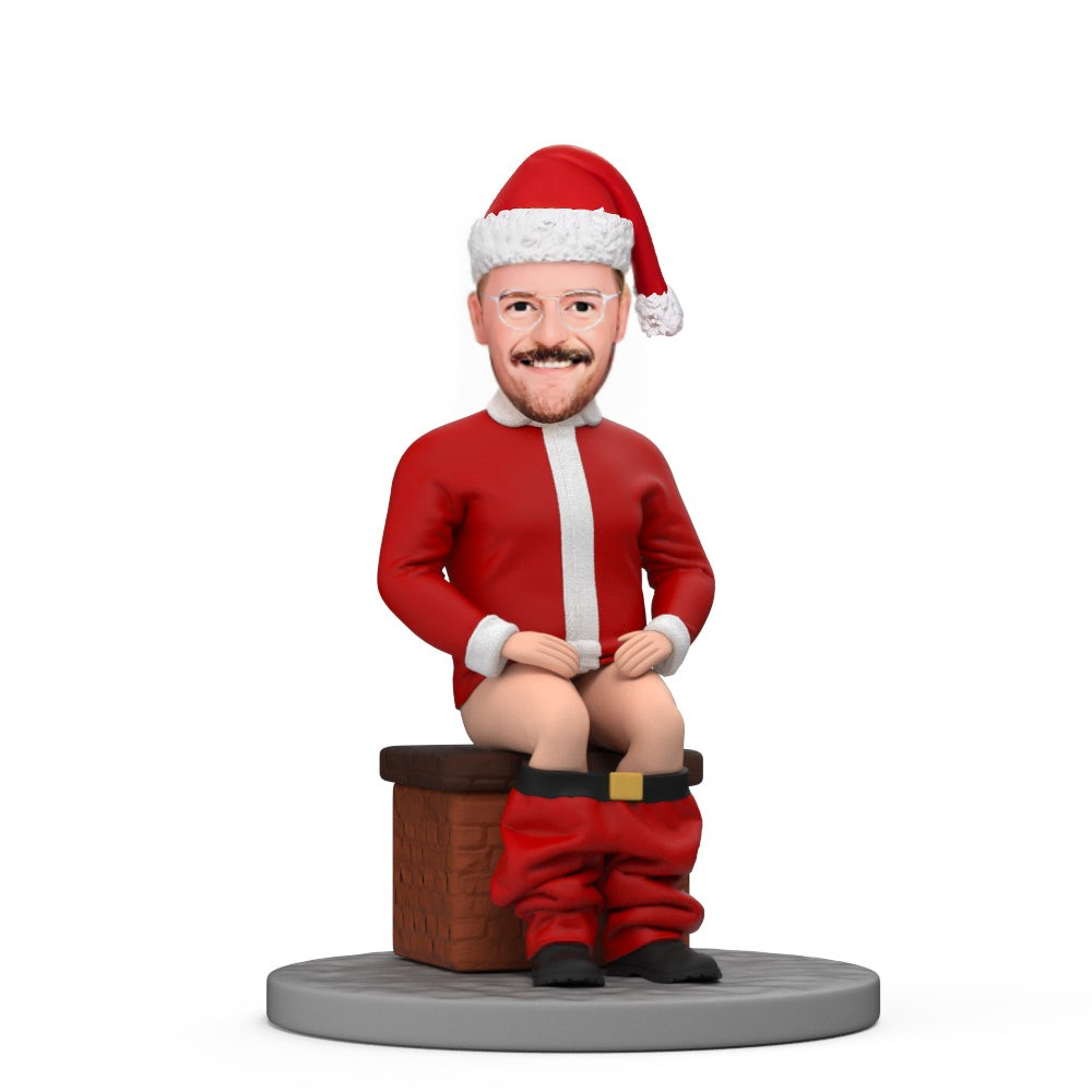 Christmas Gift Custom Bobble Head Funny Santa Claus Sitting on The Chimney