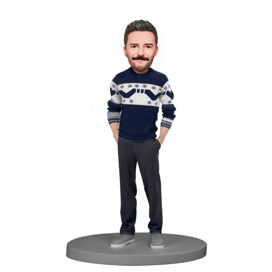 Christmas Gift Custom Bobble Head Handsome Man Wearing Blue Christmas Sweater