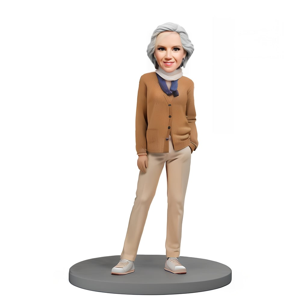 Custom Bobblehead Fashionable Tall Elderly Woman With Text