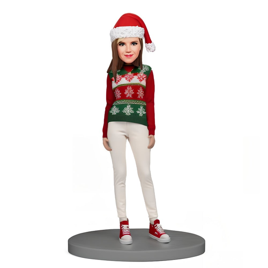 Christmas Gift for Her Custom Bobble Head Stylish Woman Wearing Christmas Sweater