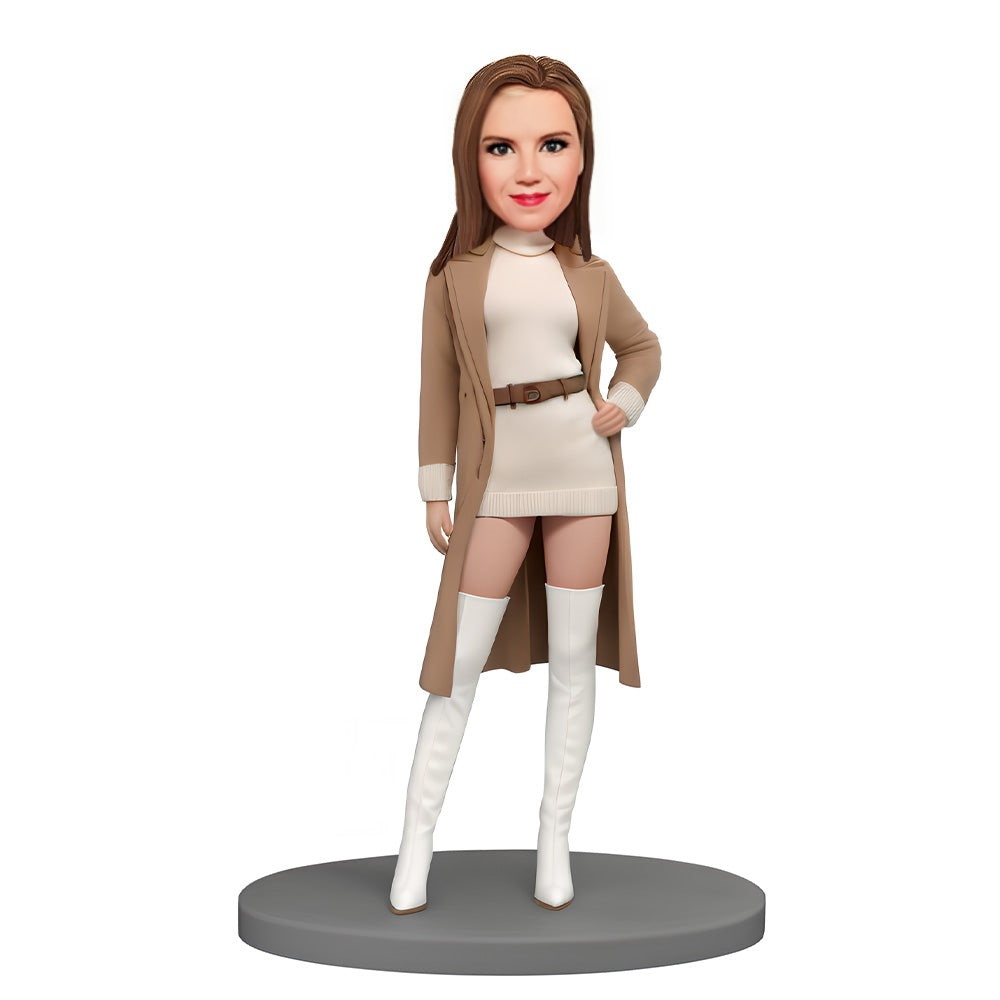 Custom Bobblehead Young Lady Wearing Fashionable Autumn Clothes