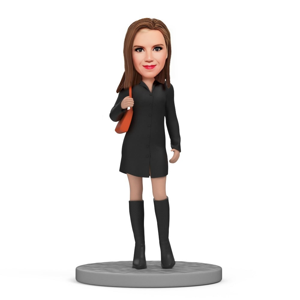 Custom Black Skirt Bobblehead Beautiful Girl Bobblehead Gift With Text