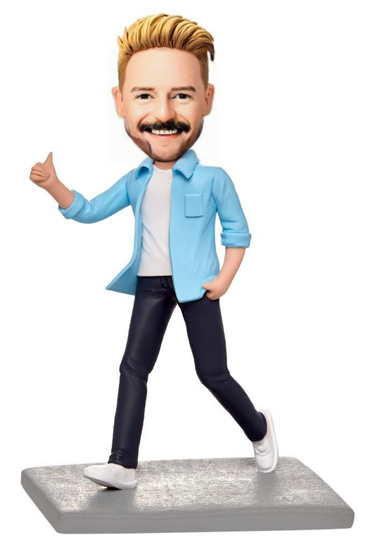 Happy Walking Man Custom Bobblehead With Engraved Text