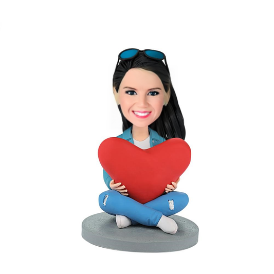 Anniversary Gift Heart Women Custom Bobblehead With Engraved Text