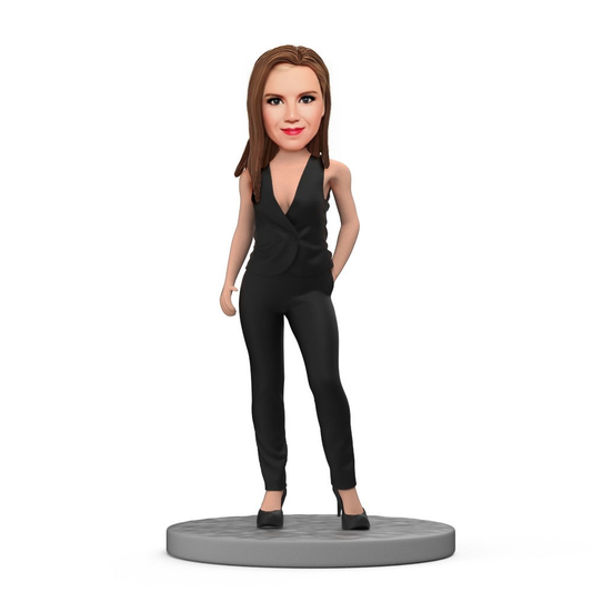 Black One Piece Business Suit for Ladies Custom Bobblehead With Engraved Text