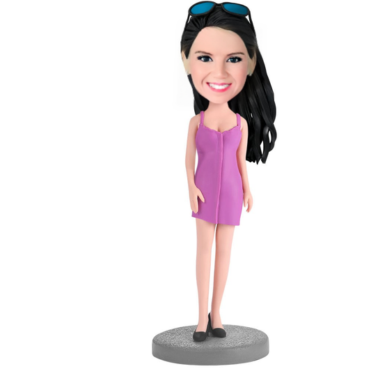 Woman Wearing A Purple Skirt Custom Bobblehead With Engraved Text