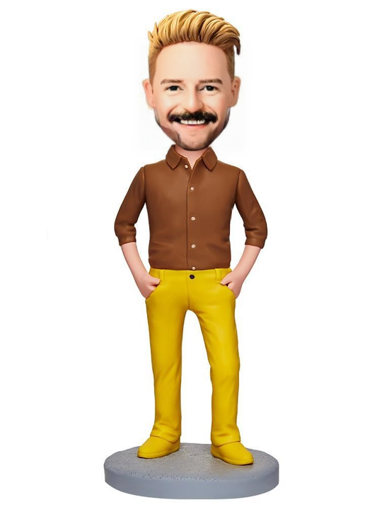 Yellow Pants Fashion Man Custom Bobblehead With Engraved Text