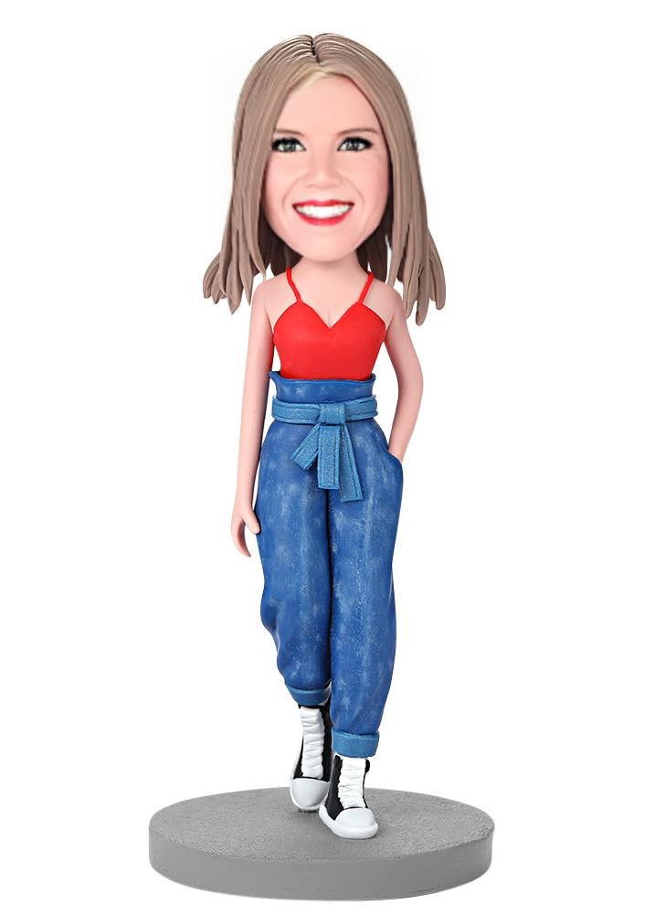 Modern Woman Walking Custom Bobblehead With Engraved Text