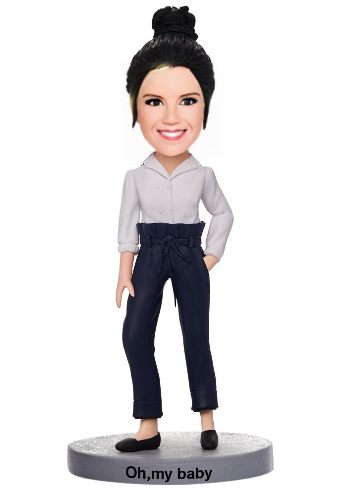 Casual Beautiful Girl Custom Bobblehead With Engraved Text