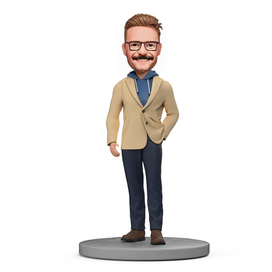 Casual Men&#x27;s Hands in Pockets Custom Bobblehead With Engraved Text