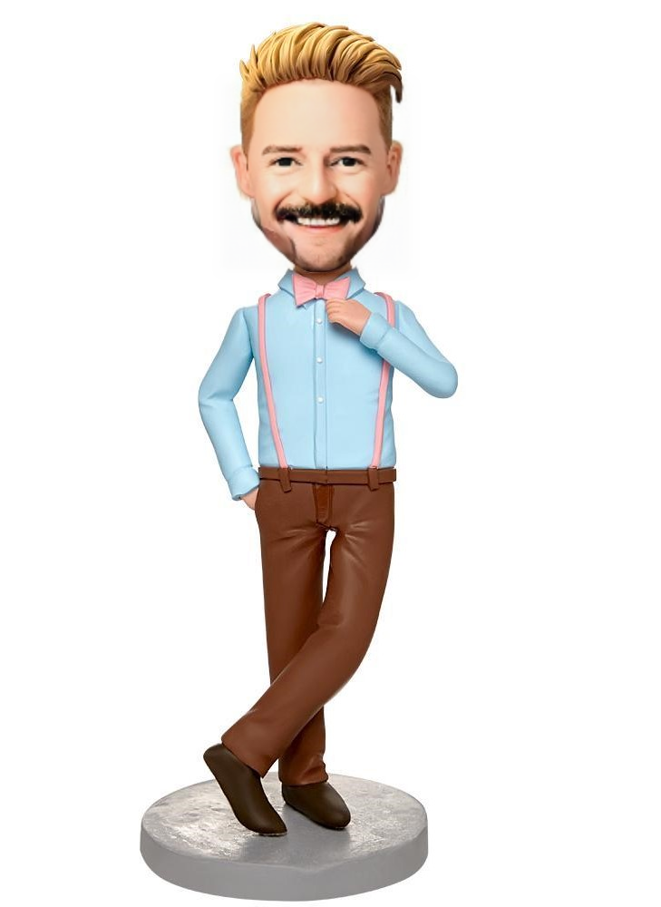 Blue Clothes Modern Man Custom Bobblehead With Engraved Text