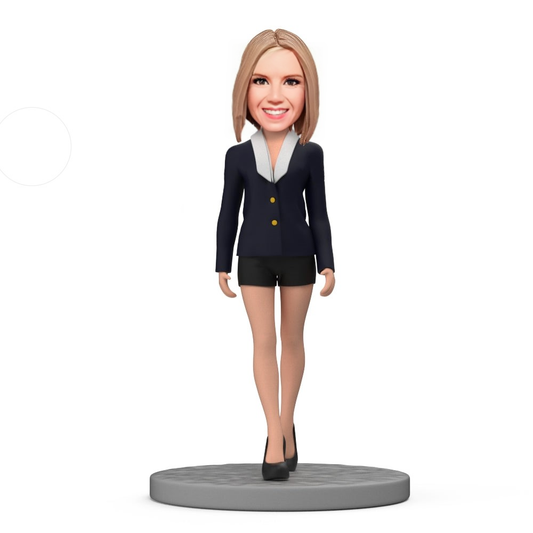 Custom Bobblehead Beautiful Woman Wearing Fashionable White Suit