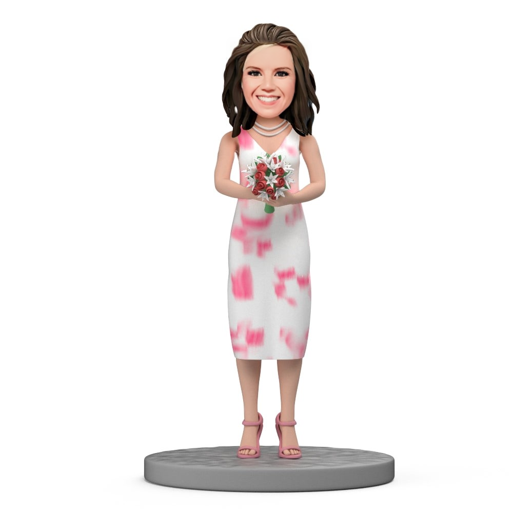 Mother&#x27;s Day Gift Custom Bobblehead - Beautiful Mother Holding Flowers