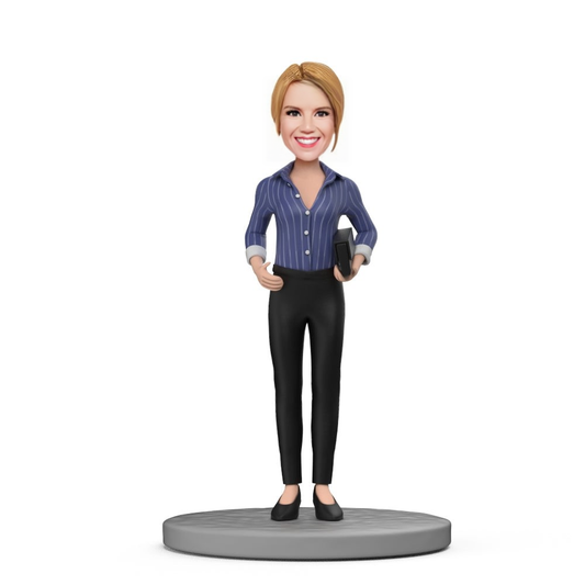 Blue Shirt and Black Pants Custom Bobblehead with Engraved Text