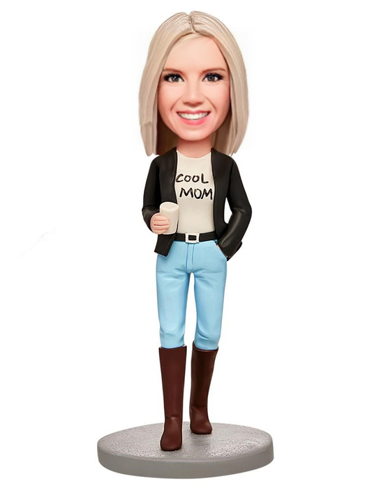 Cool Mom with Coffee Custom Bobblehead With Engraved Text