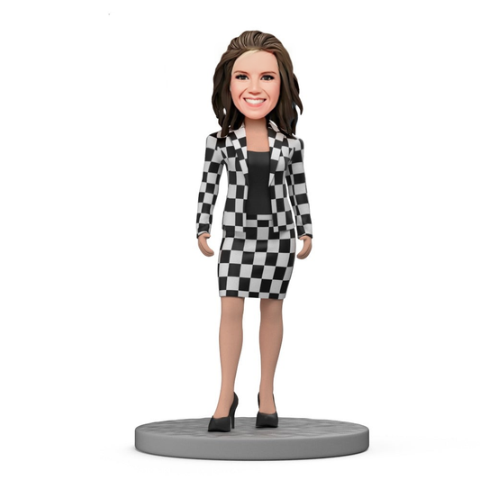 Black and White Houndstooth Suit for Business Ladies Custom Bobblehead With Engraved Text