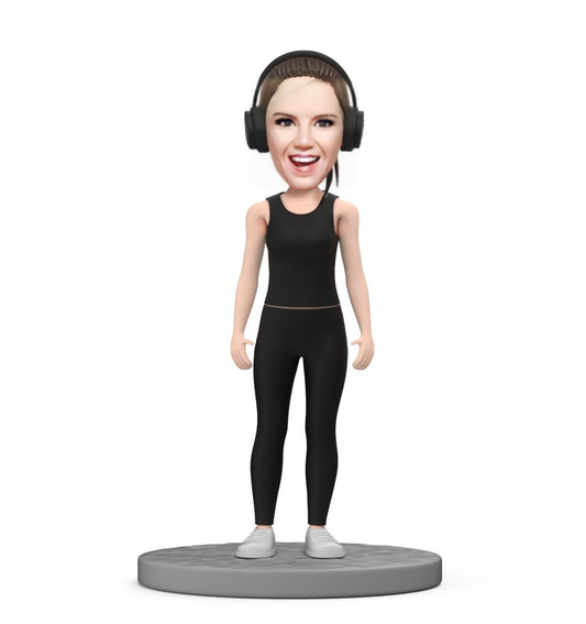 Girl in Black Sportswear Custom Bobblehead With Engraved Text