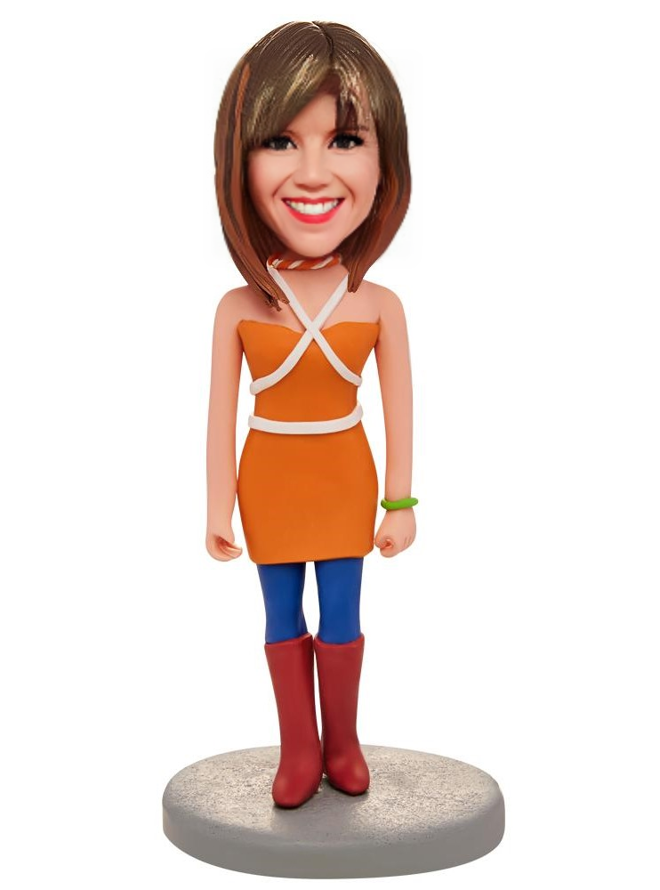 Yellow Dress Woman Custom Bobblehead With Engraved Text