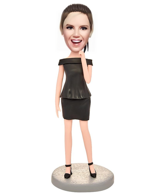 Woman Wearing Black Suit Custom Bobblehead With Engraved Text