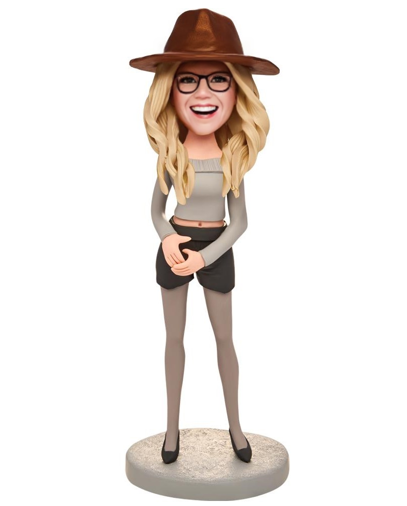 Woman Wearing Grey Stockings Custom Bobblehead With Engraved Text