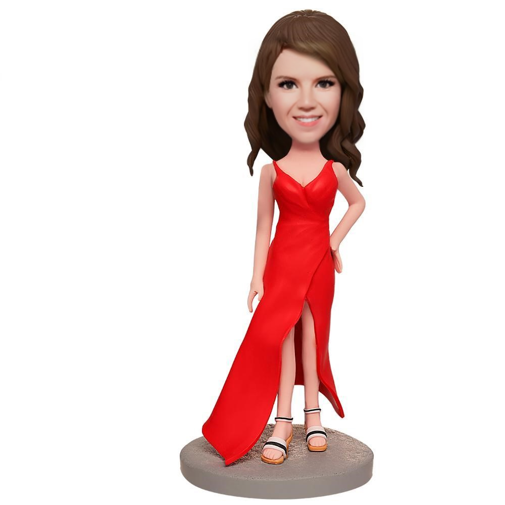 Red Evening Dress Custom Bobblehead With Engraved Text