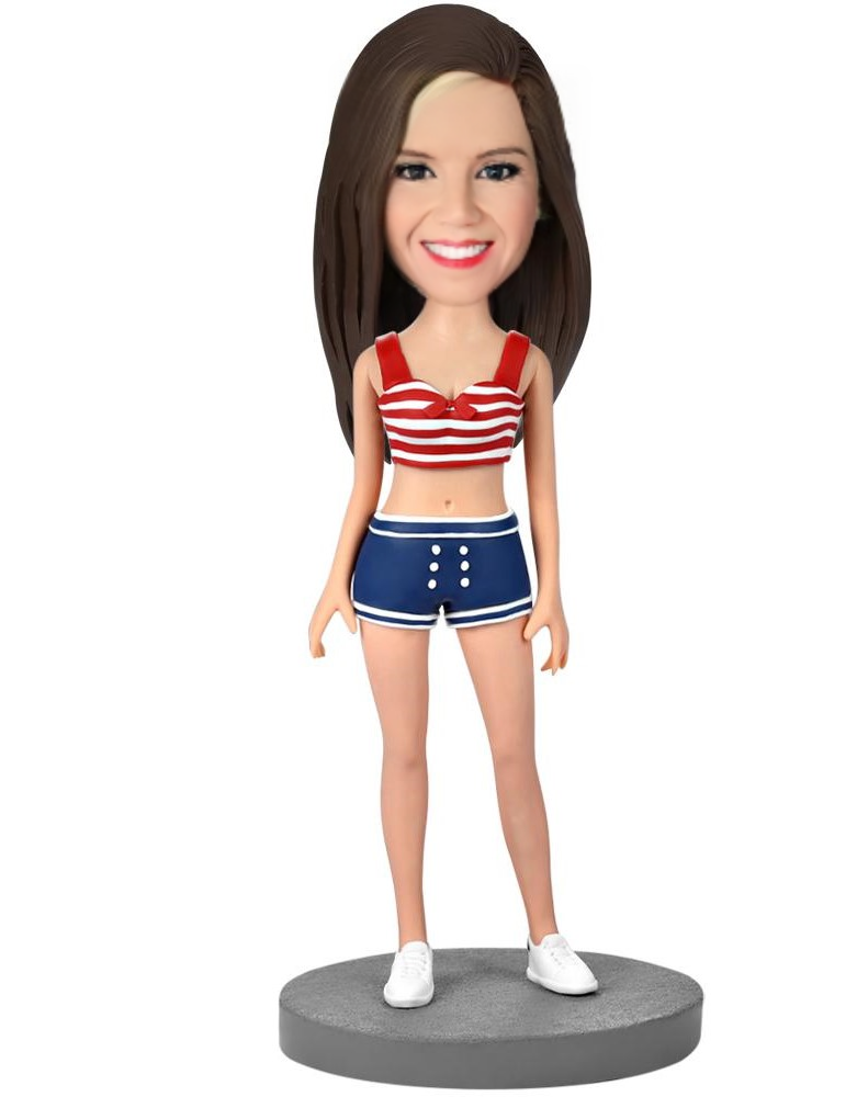 Sexy Girl Wearing Shorts Custom Bobblehead With Engraved Text