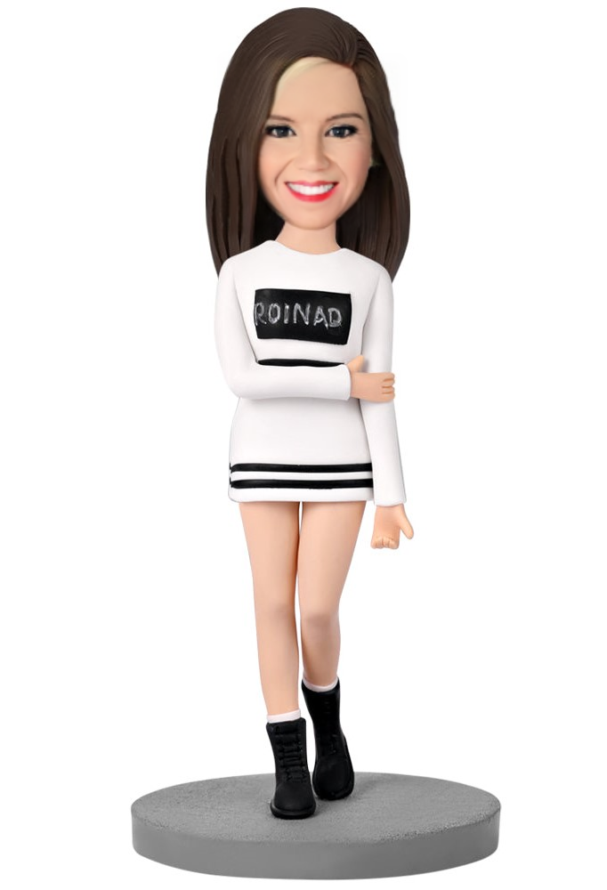 Modern Woman In Leisure Wear Custom Bobblehead With Engraved Text