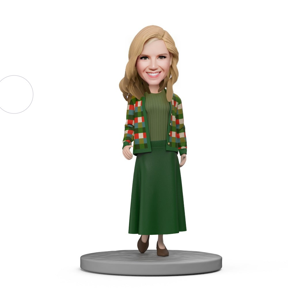 Green Skirt Suit Custom Bobblehead With Engraved Text