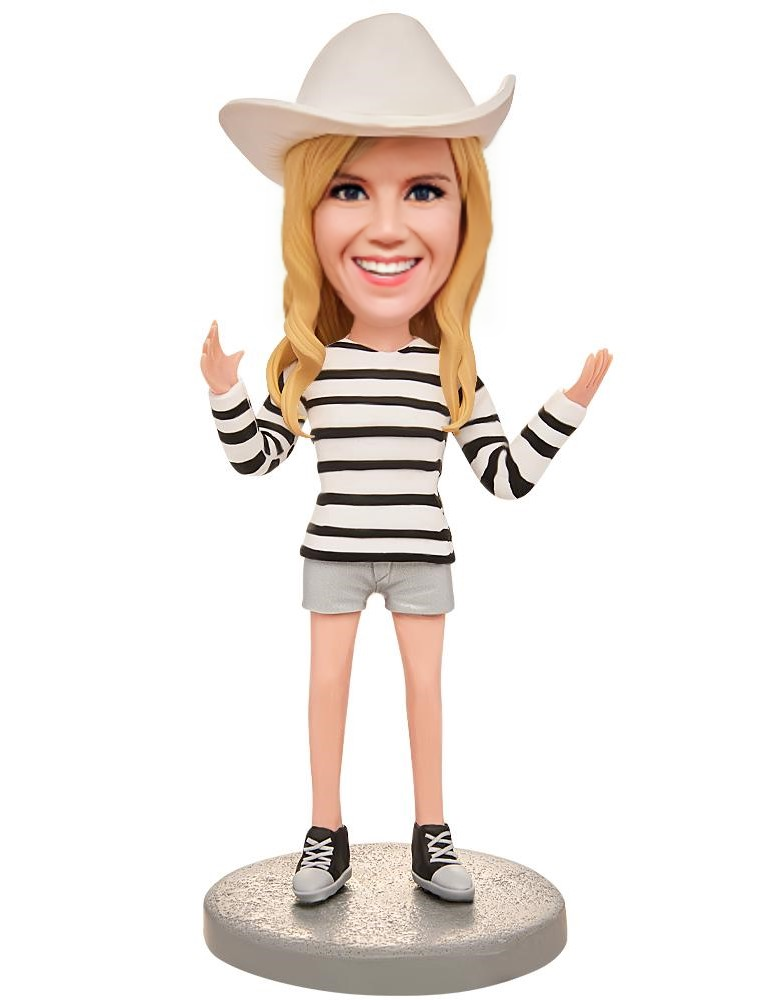 Happy Fashion Woman Custom Bobblehead With Engraved Text