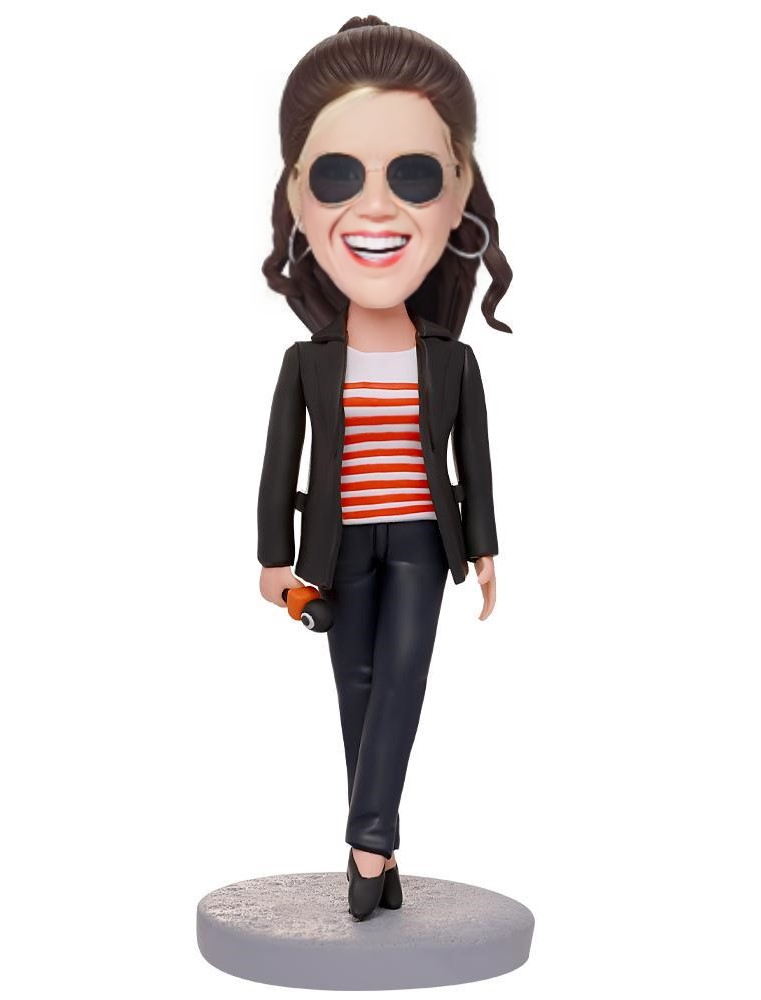 Female Reporter Custom Bobblehead With Engraved Text