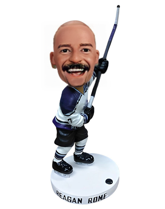 Snowball Tournament Hockey Player Custom Bobblehead Player Preparing to Hit The Ball